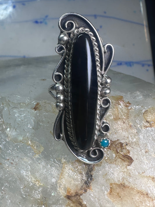 Navajo ring long onyx size 6 sterling silver women girls