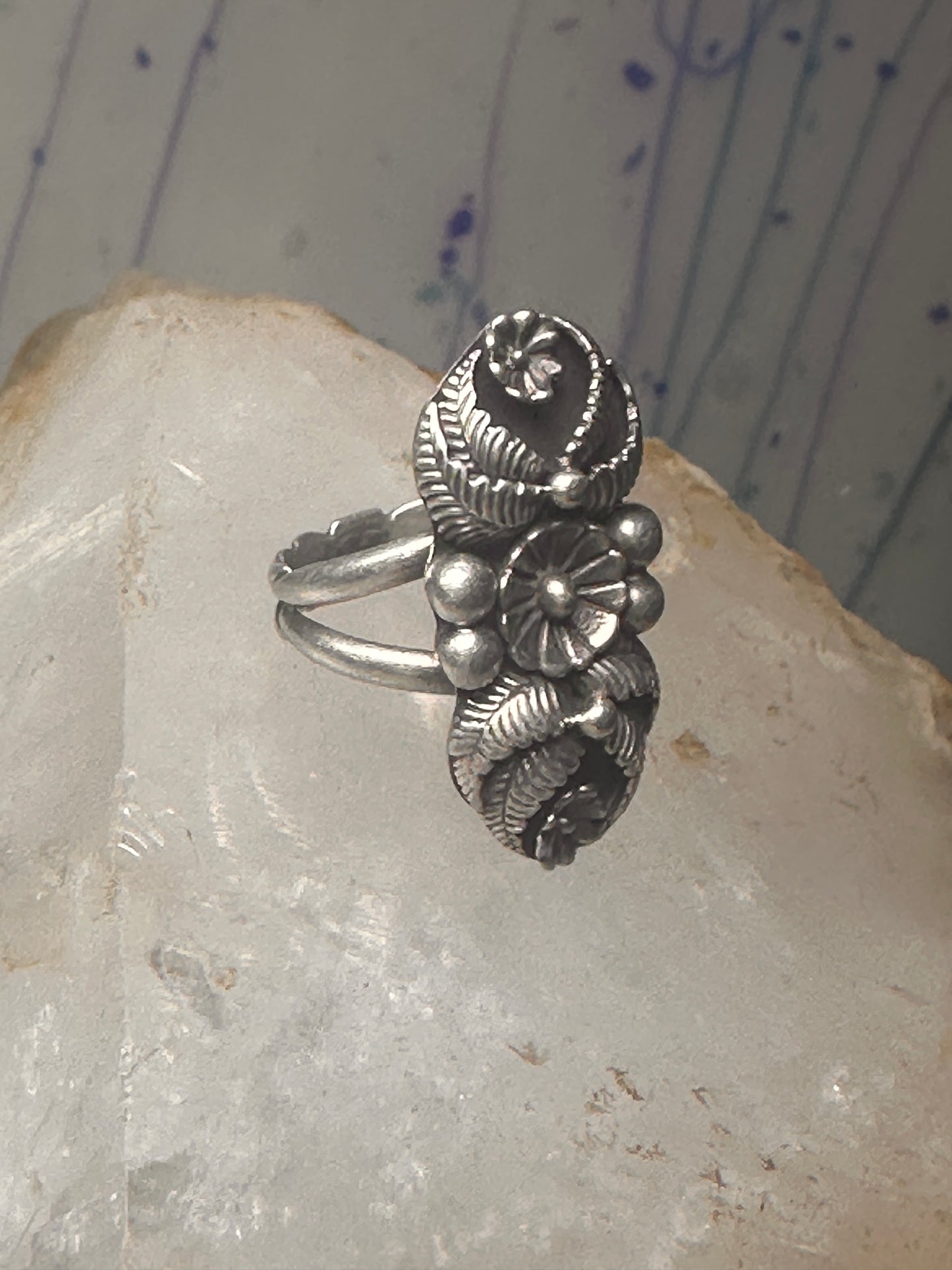 Vintage Squash blossom Navajo Les Baker band size 5.75 sterling silver women&nbsp;