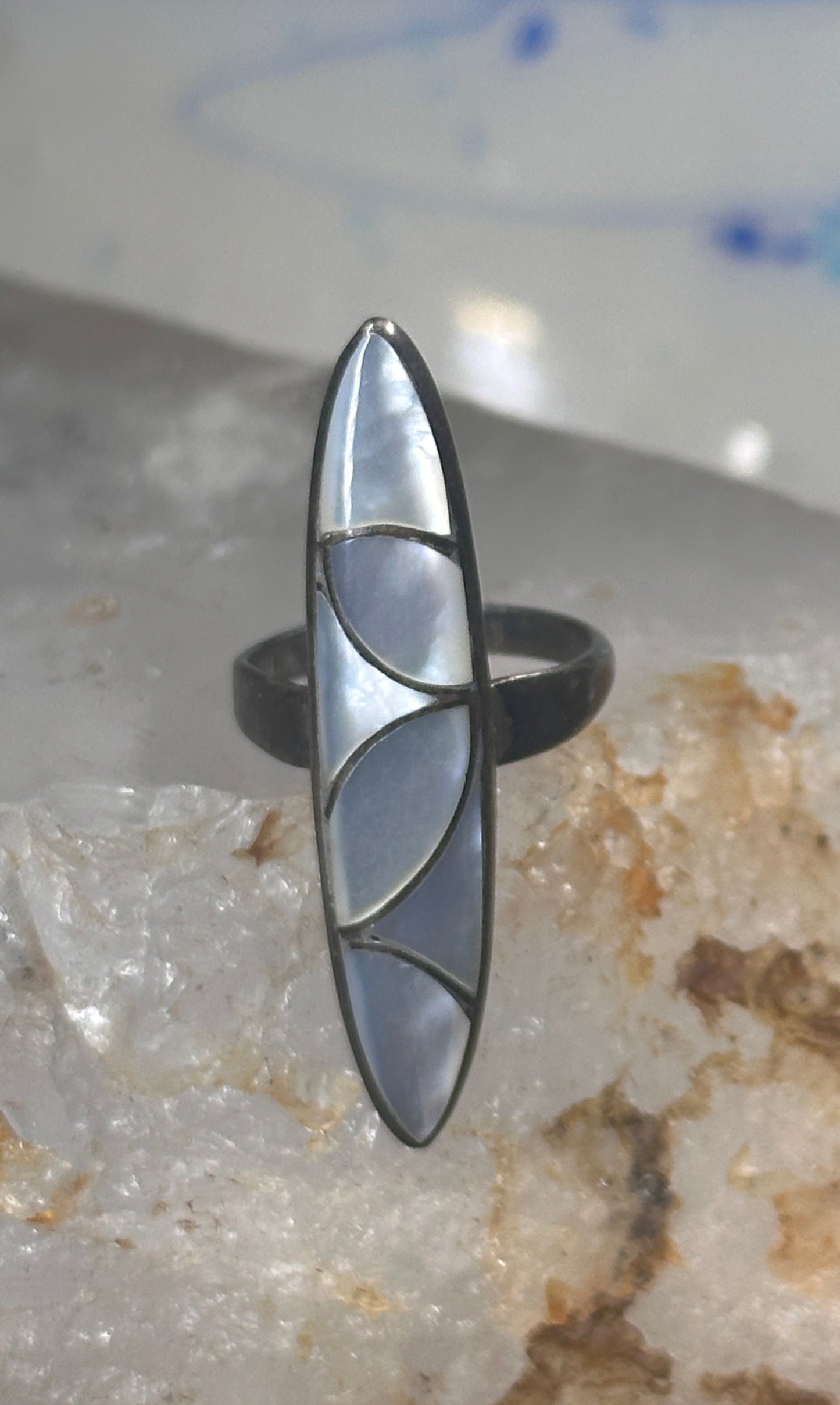 Navajo long ring MOP size 6 sterling silver women girls
