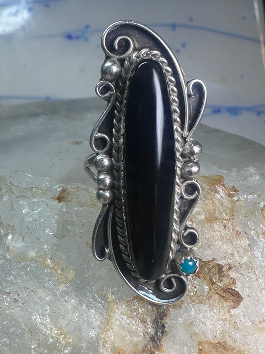 Navajo ring long onyx size 6 sterling silver women girls