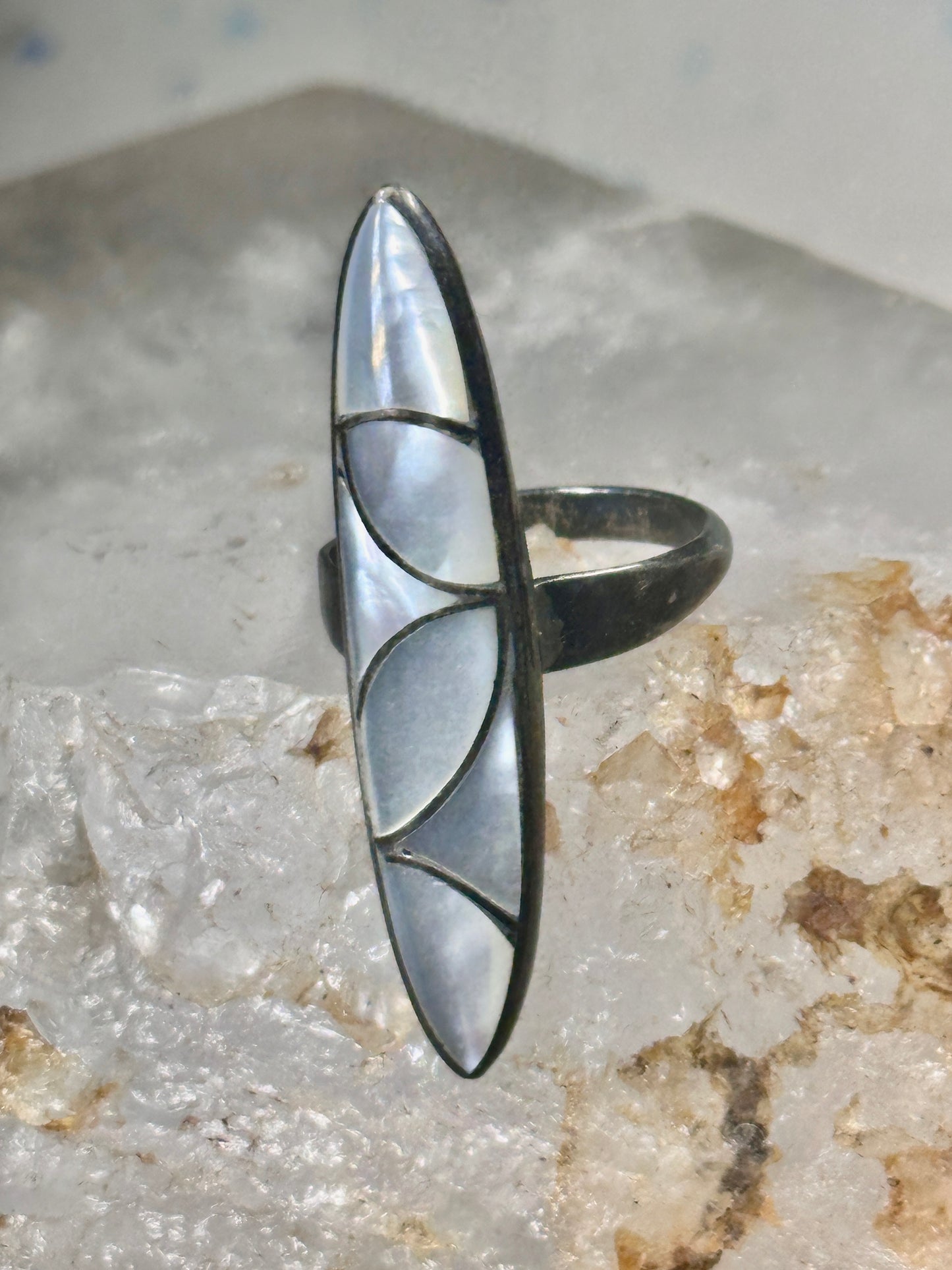 Navajo long ring MOP size 6 sterling silver women girls