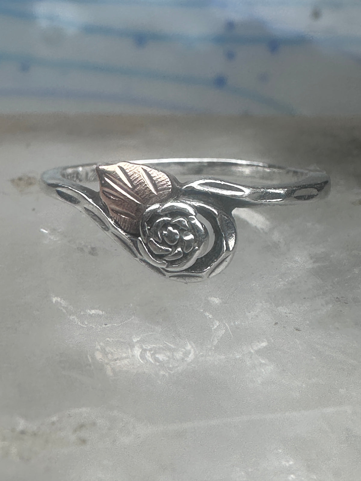 Vintage Sterling Silver Black Hills Gold Rose Flower Bypass Ring Size 8 925