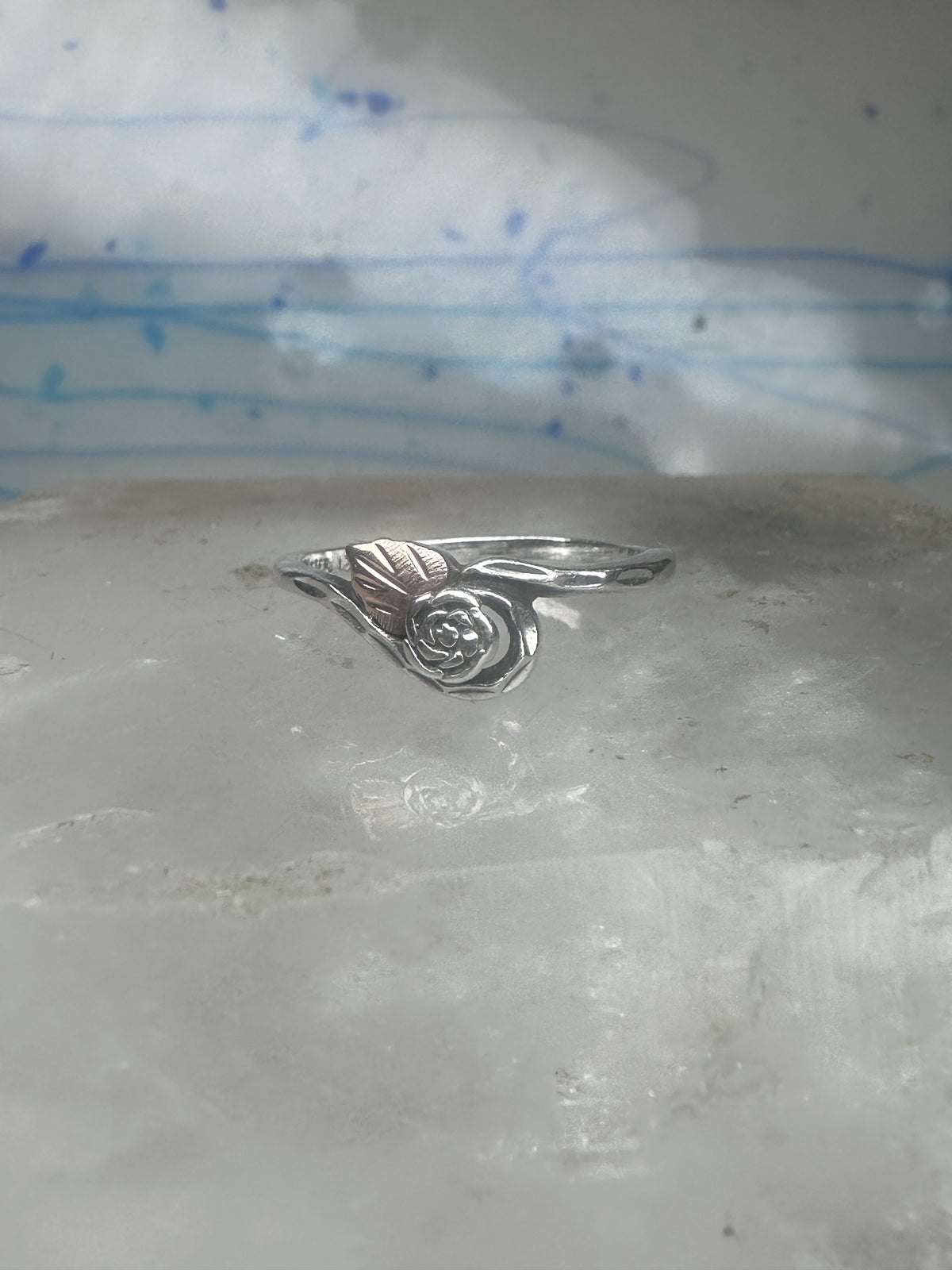 Vintage Sterling Silver Black Hills Gold Rose Flower Bypass Ring Size 8 925