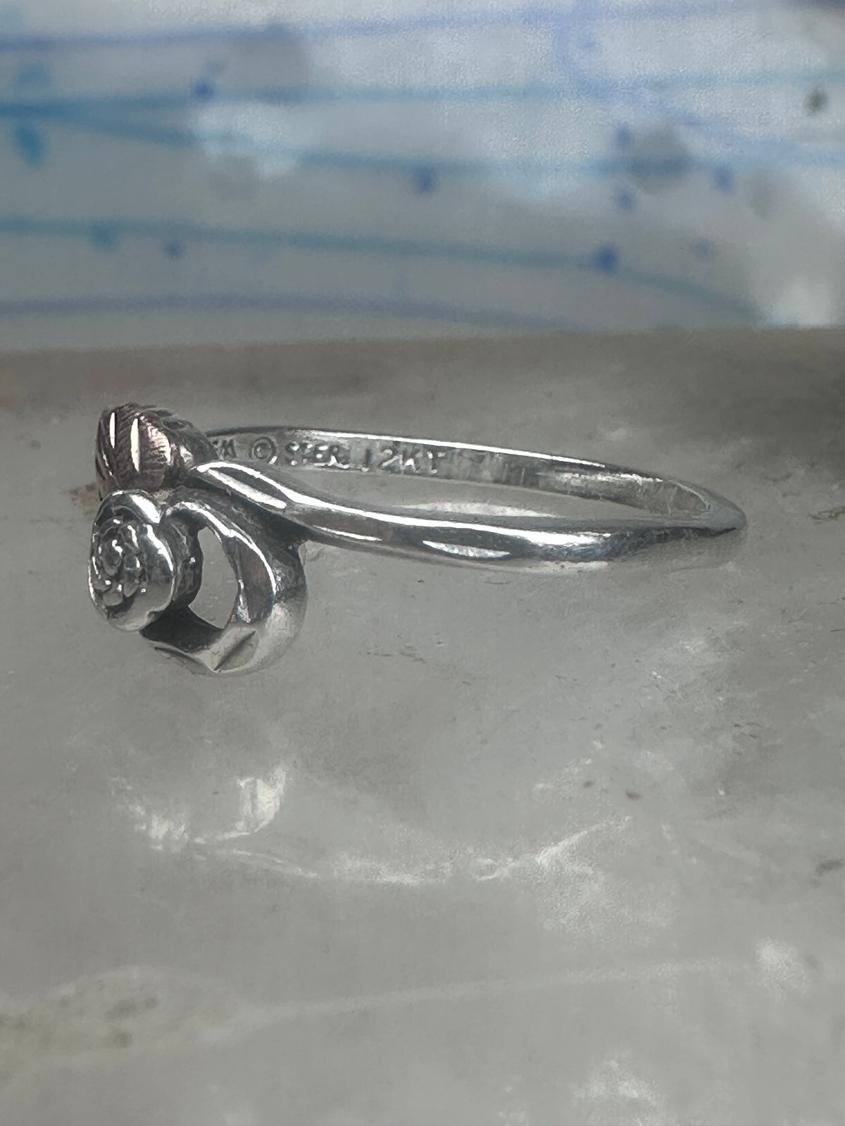 Vintage Sterling Silver Black Hills Gold Rose Flower Bypass Ring Size 8 925