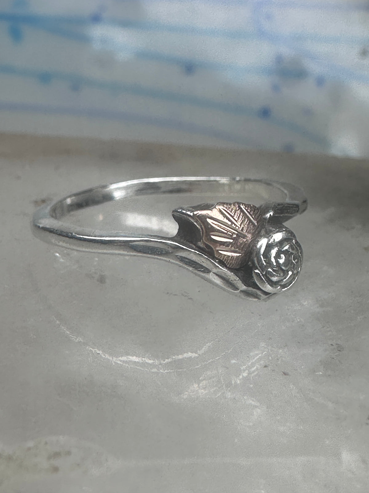 Vintage Sterling Silver Black Hills Gold Rose Flower Bypass Ring Size 8 925