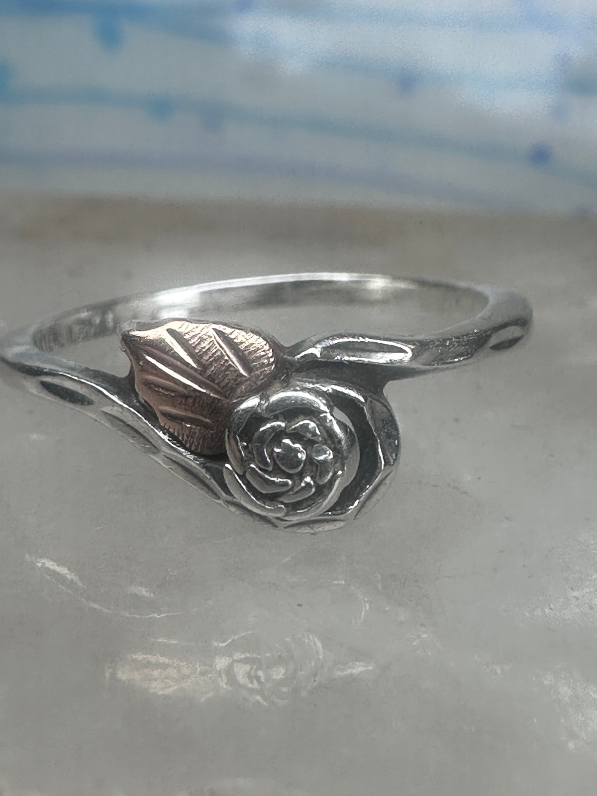 Vintage Sterling Silver Black Hills Gold Rose Flower Bypass Ring Size 8 925