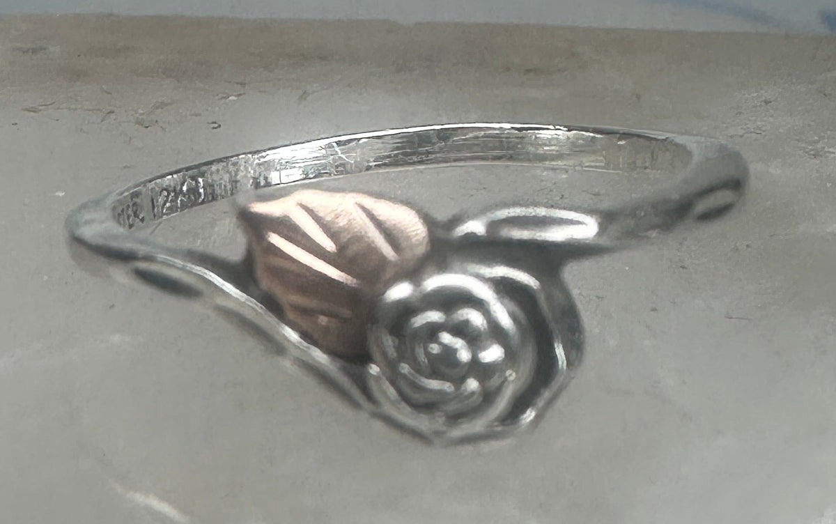 Vintage Sterling Silver Black Hills Gold Rose Flower Bypass Ring Size 8 925