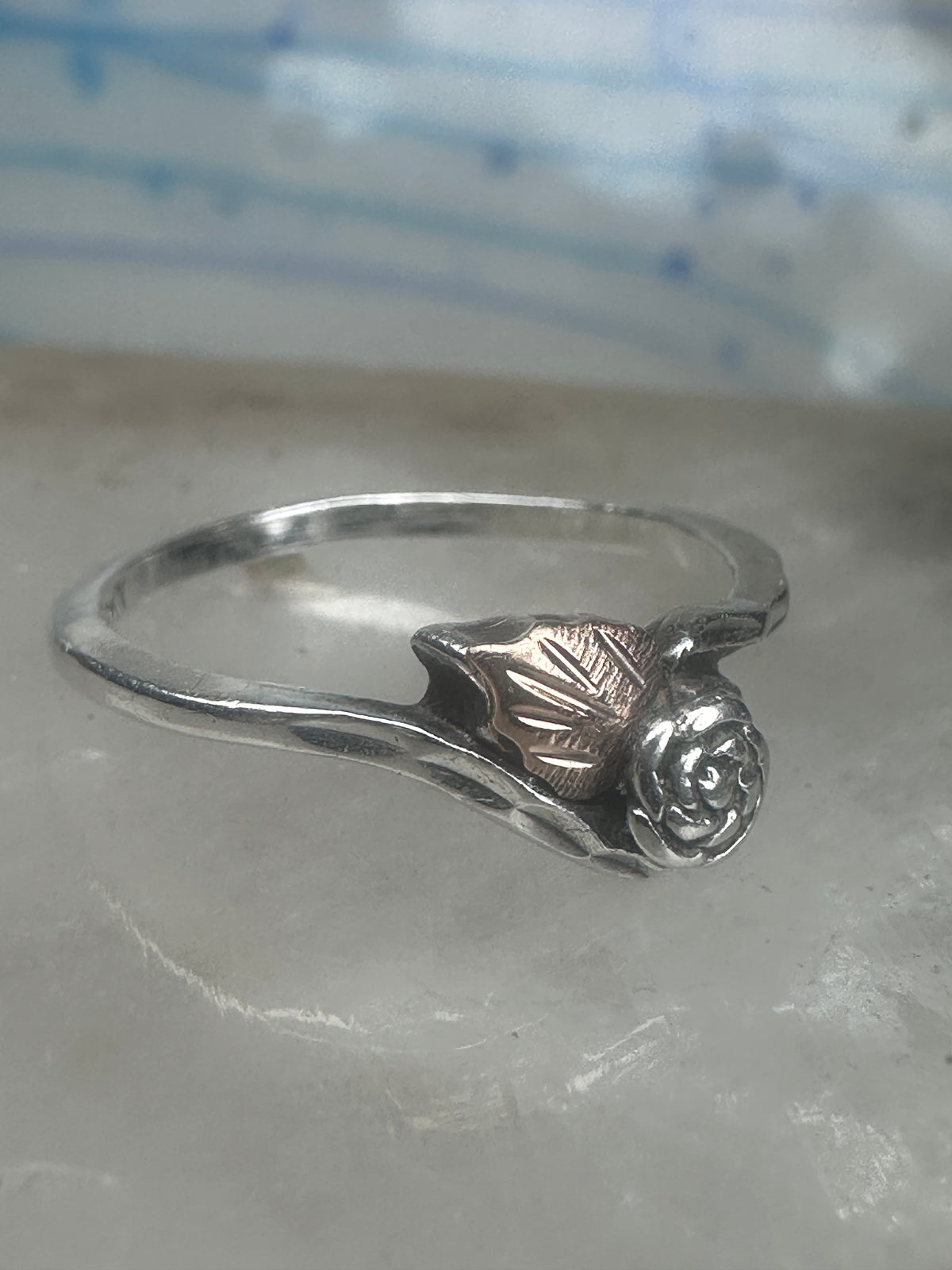 Vintage Sterling Silver Black Hills Gold Rose Flower Bypass Ring Size 8 925