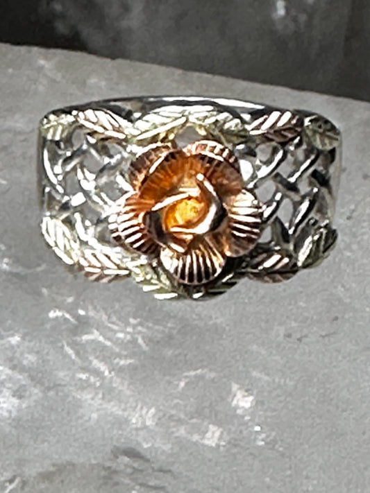 Black Hills Gold ring size 6.75 Rose band  leaves sterling silver women girls