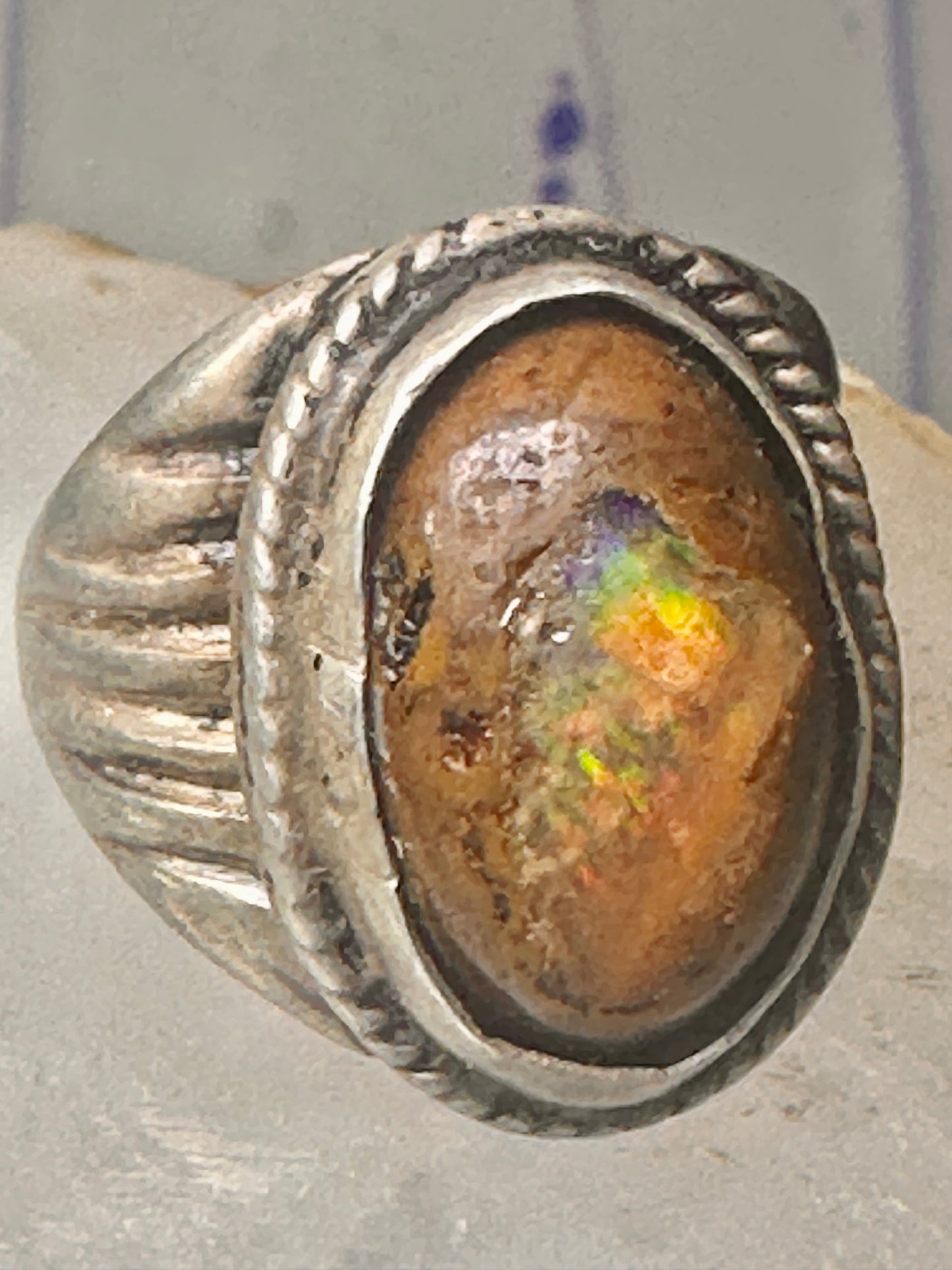 Vintage ring boulder opal Mexico Richard Guad band size 8 sterling silver women
