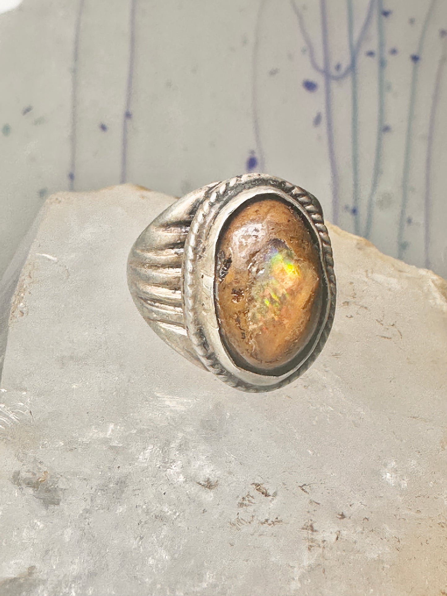 Vintage ring boulder opal Mexico Richard Guad band size 8 sterling silver women