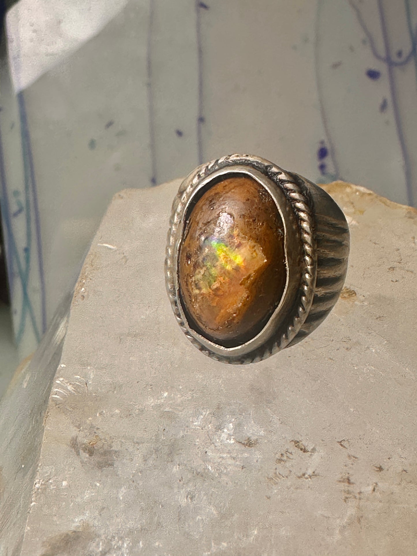 Vintage ring boulder opal Mexico Richard Guad band size 8 sterling silver women