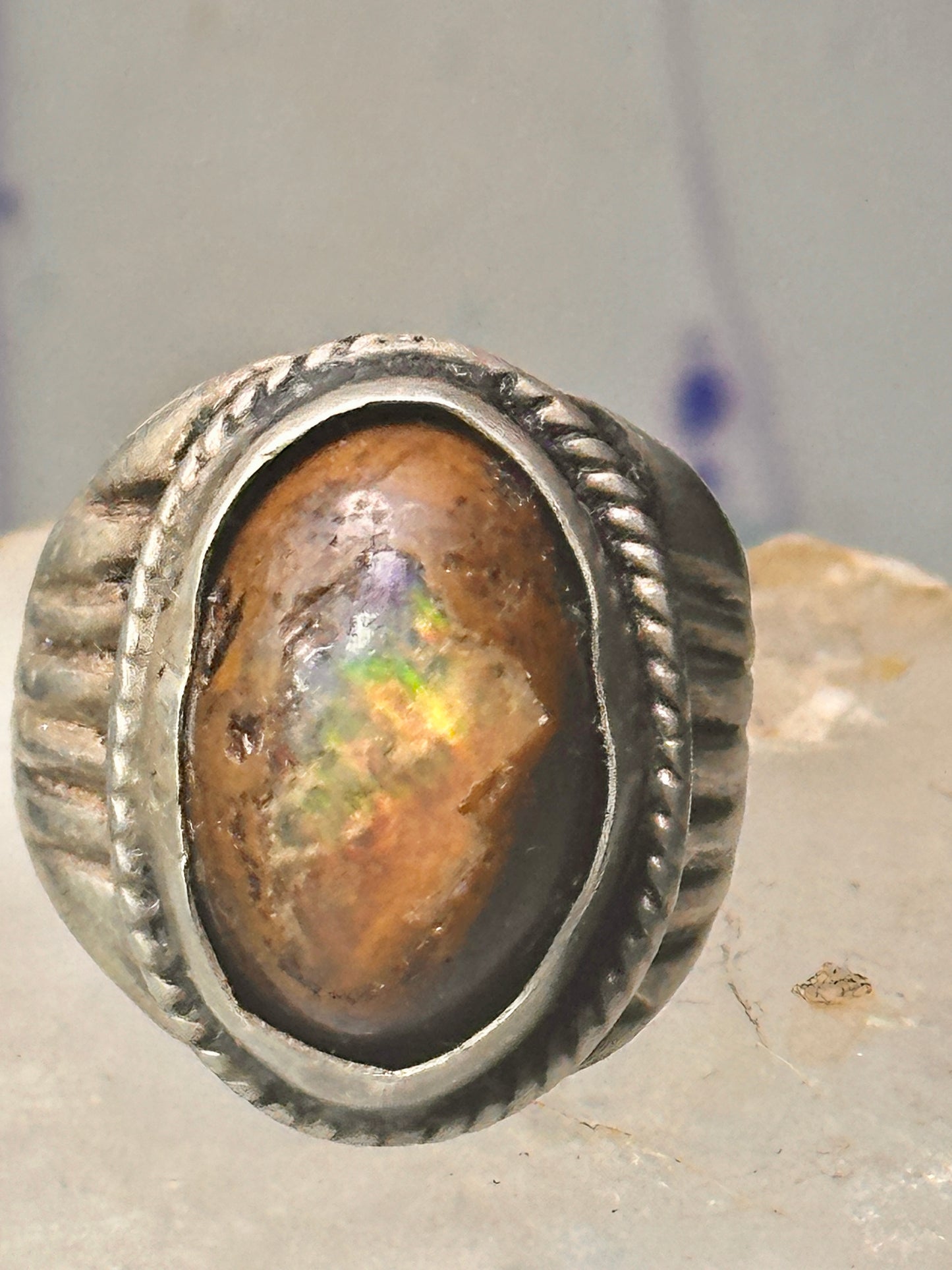 Vintage ring boulder opal Mexico Richard Guad band size 8 sterling silver women