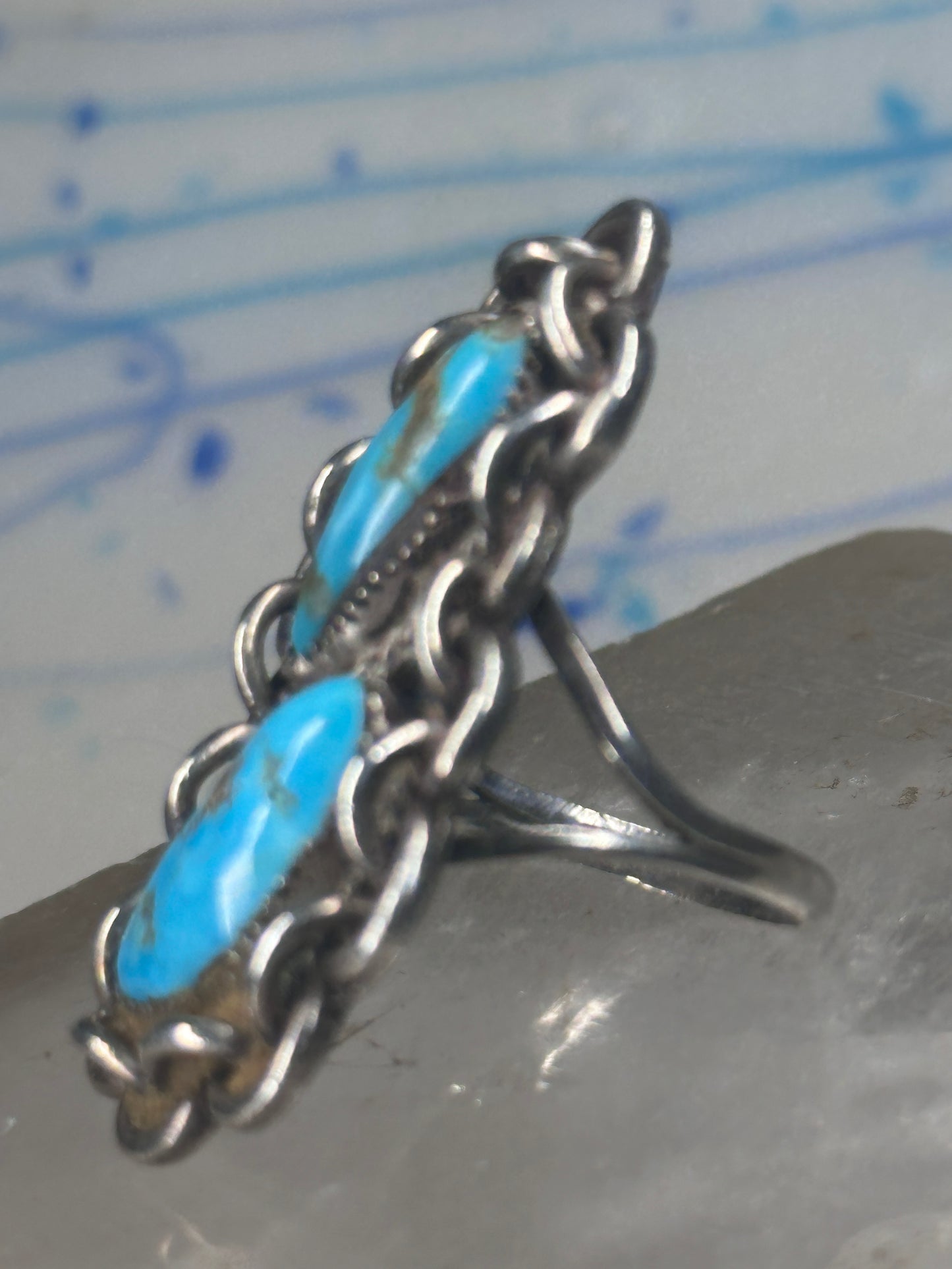 Navajo long ring turquoise size 6.50 brutalist chain sterling silver women girls