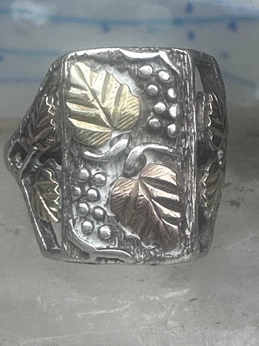Vintage Sterling Silver Coleman Co Black Hills Gold Cigar Band Leaf Ring Size 9.25 925
