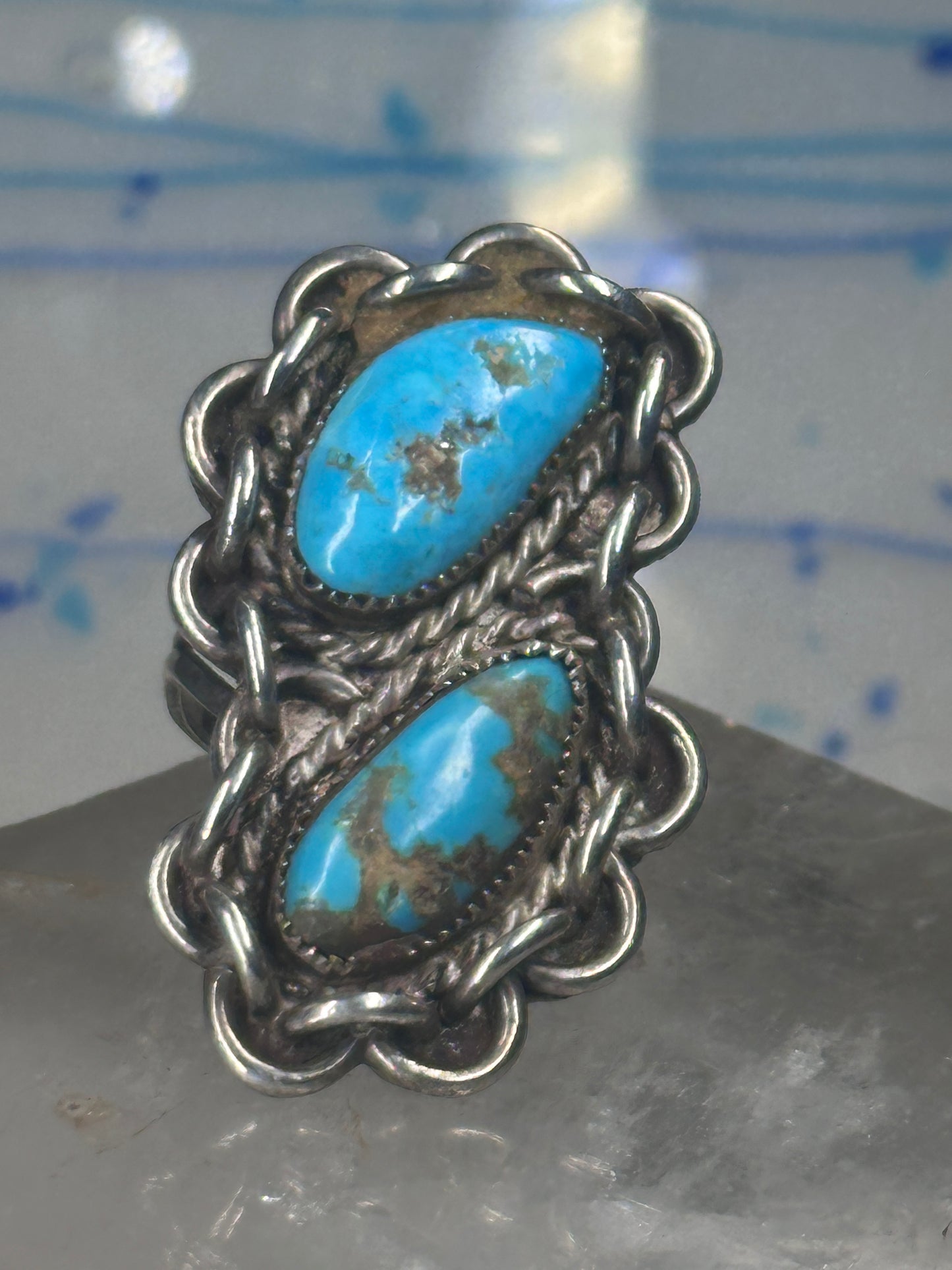 Navajo long ring turquoise size 6.50 brutalist chain sterling silver women girls