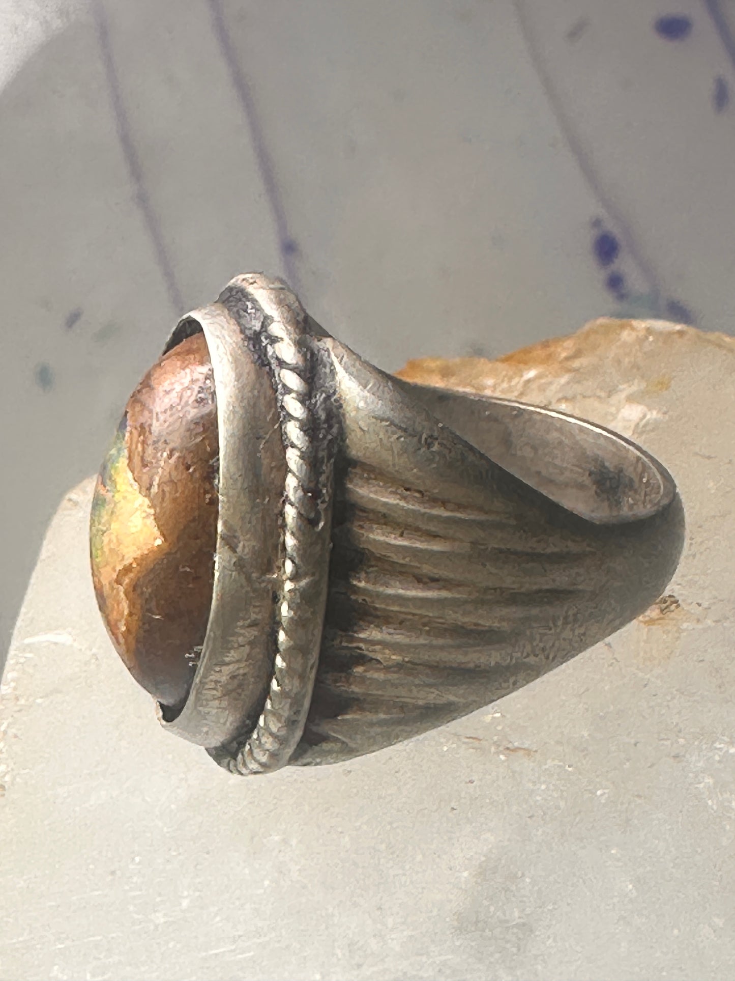 Vintage ring boulder opal Mexico Richard Guad band size 8 sterling silver women