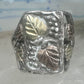 Vintage Sterling Silver Coleman Co Black Hills Gold Cigar Band Leaf Ring Size 9.25 925