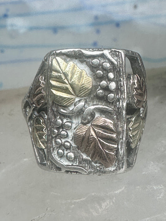 Vintage Sterling Silver Coleman Co Black Hills Gold Cigar Band Leaf Ring Size 9.25 925