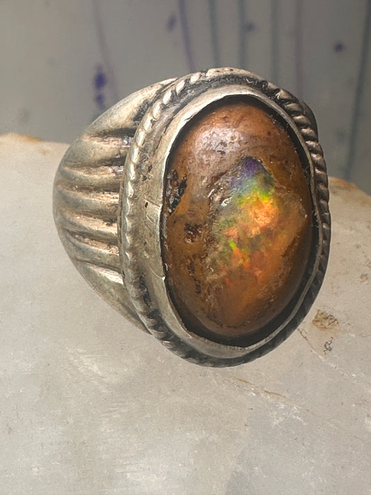 Vintage ring boulder opal Mexico Richard Guad band size 8 sterling silver women