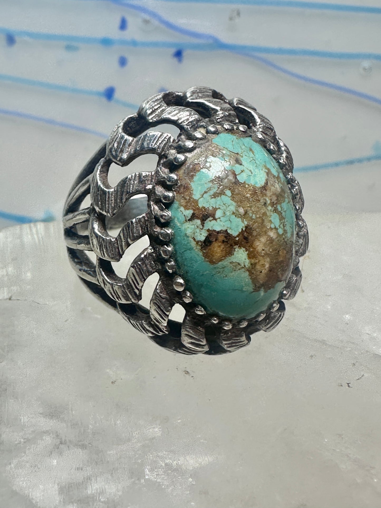 Brutalist ring Turquoise size 7 sterling silver Mexican band women