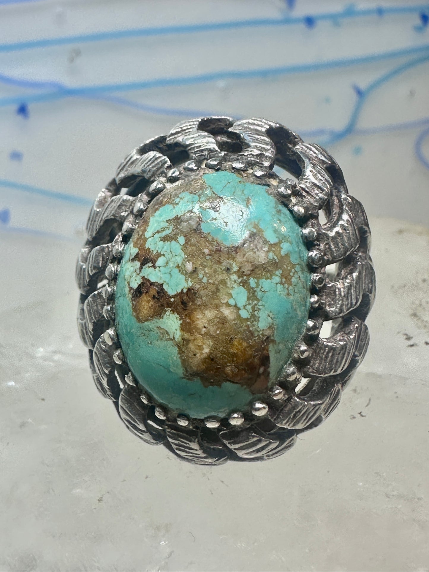 Brutalist ring Turquoise size 7 sterling silver Mexican band women