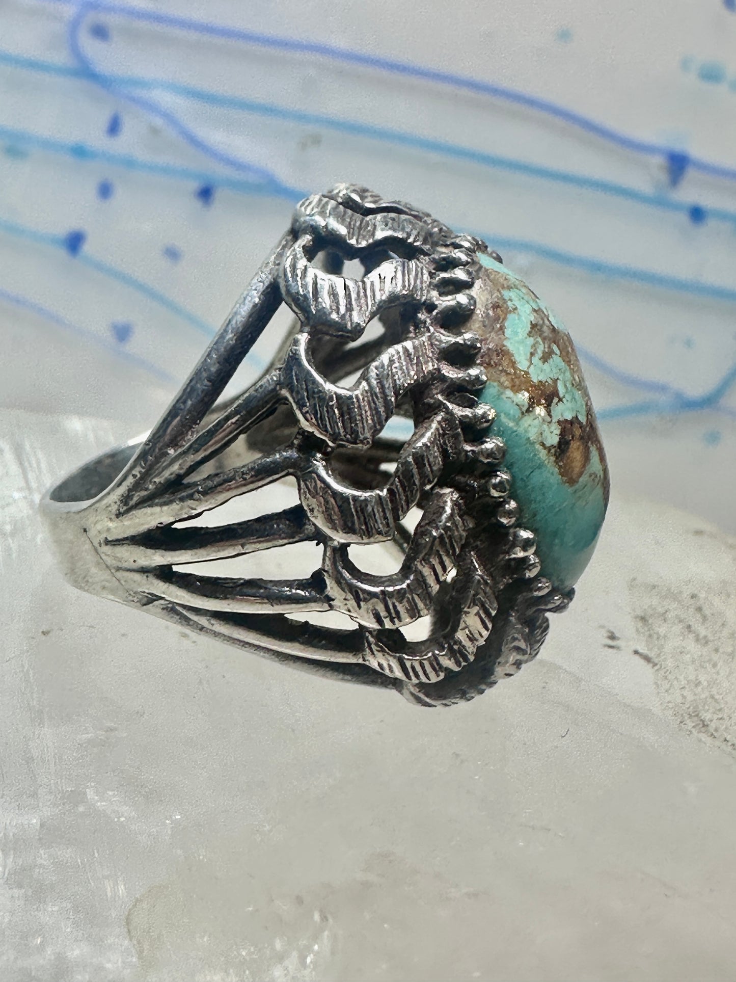 Brutalist ring Turquoise size 7 sterling silver Mexican band women