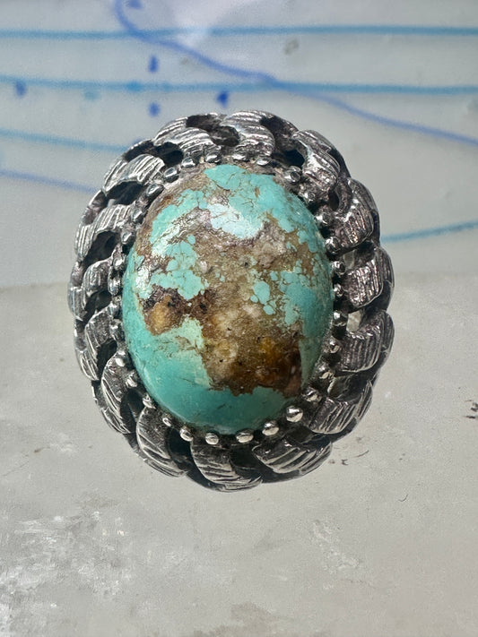 Brutalist ring Turquoise size 7 sterling silver Mexican band women