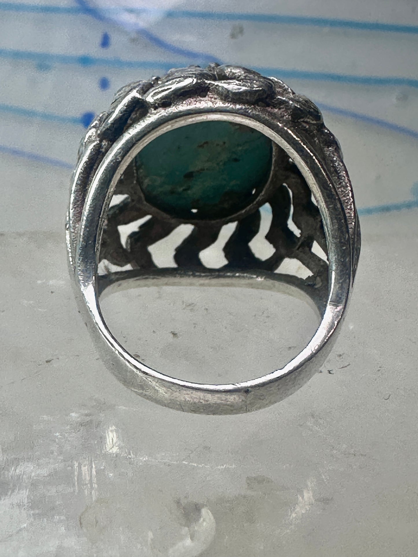 Brutalist ring Turquoise size 7 sterling silver Mexican band women