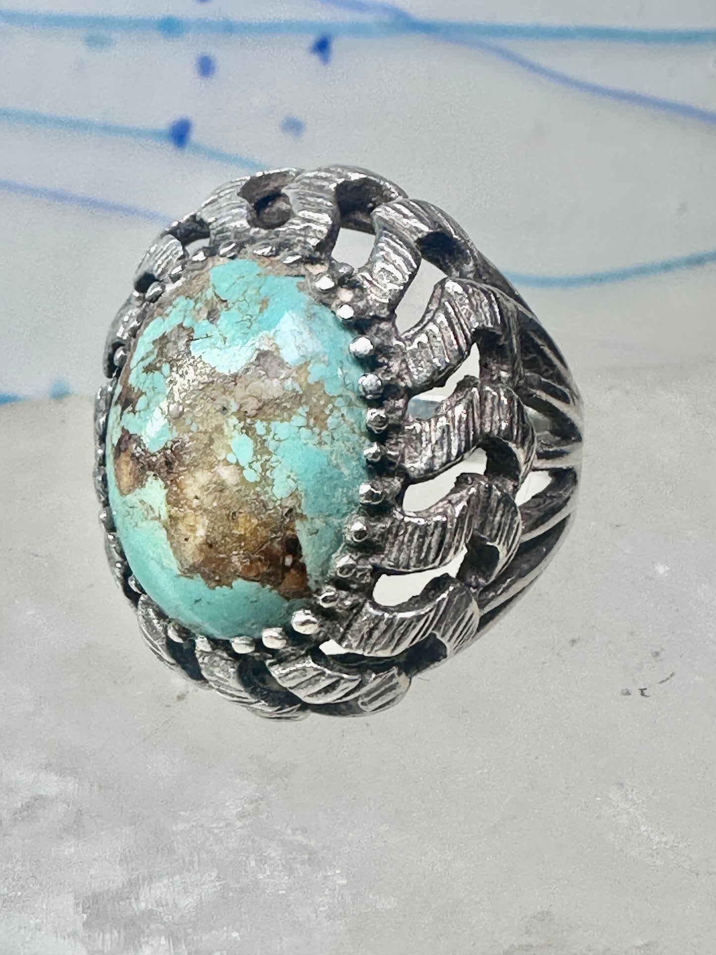 Brutalist ring Turquoise size 7 sterling silver Mexican band women