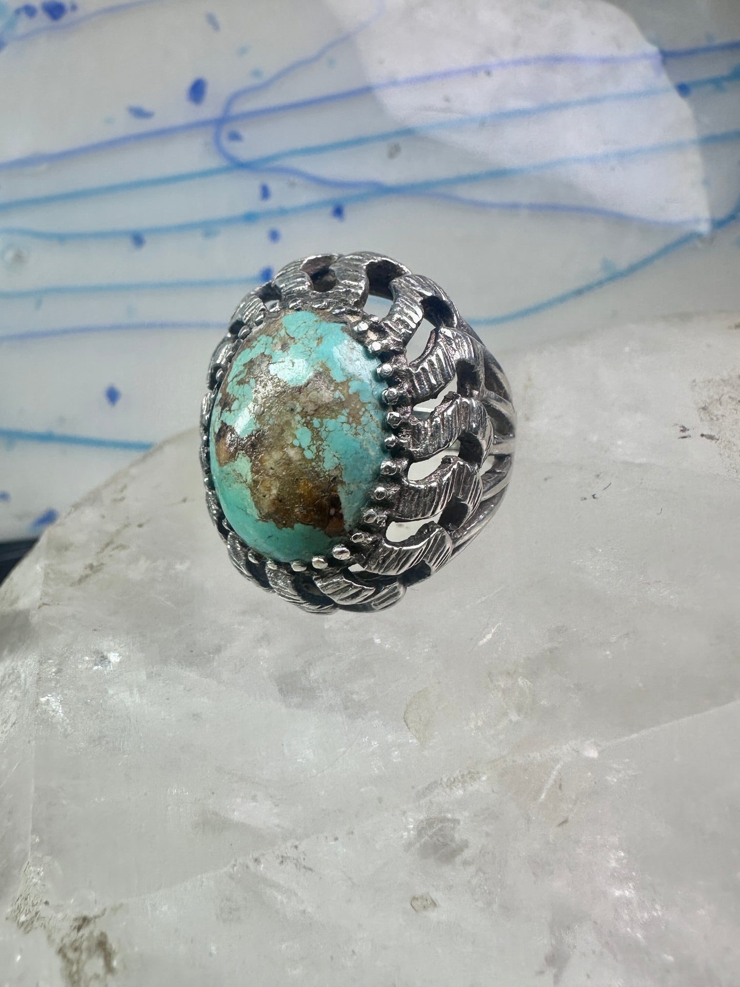 Brutalist ring Turquoise size 7 sterling silver Mexican band women