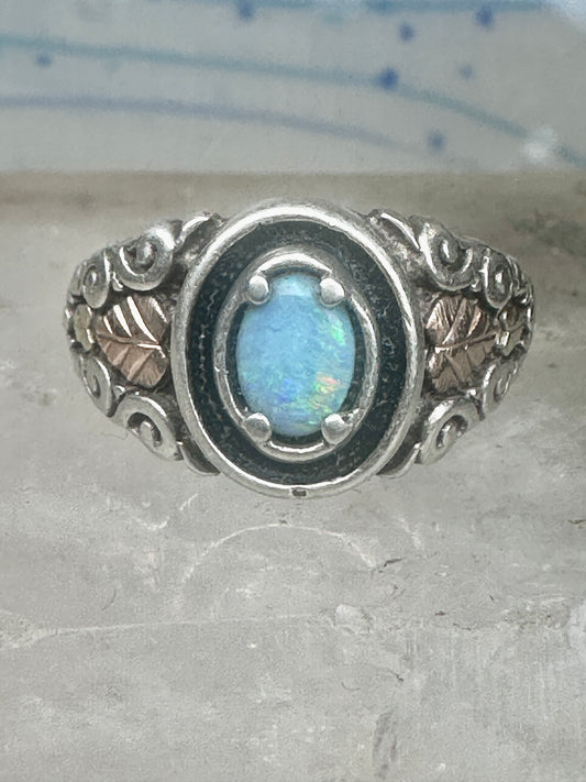 Vintage Sterling Silver Coleman Co Black Hills Gold Oval Lab Opal Ring Size 9.00 925