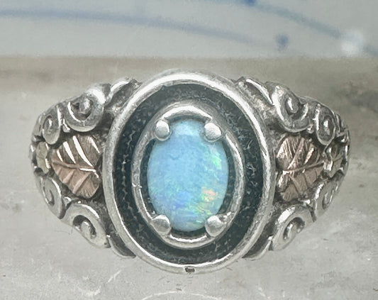 Vintage Sterling Silver Coleman Co Black Hills Gold Oval Lab Opal Ring Size 9.00 925