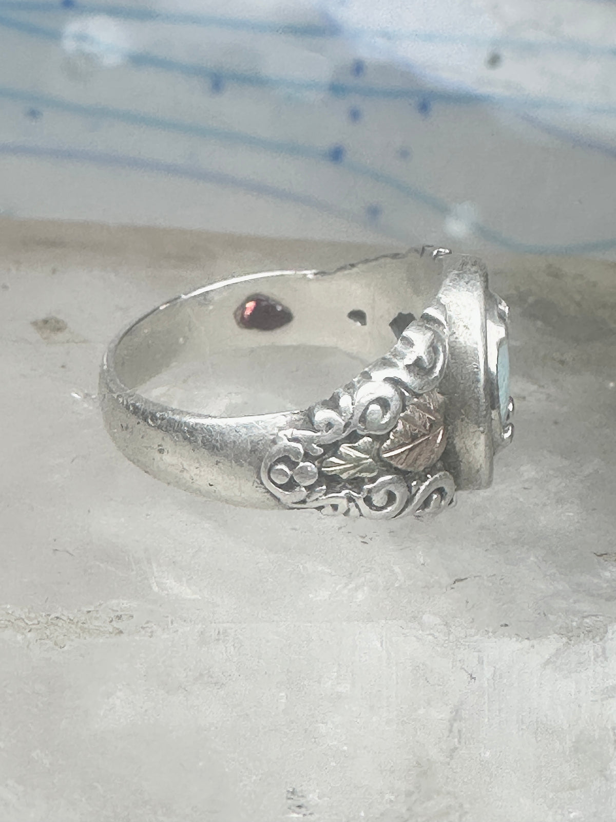 Vintage Sterling Silver Coleman Co Black Hills Gold Oval Lab Opal Ring Size 9.00 925