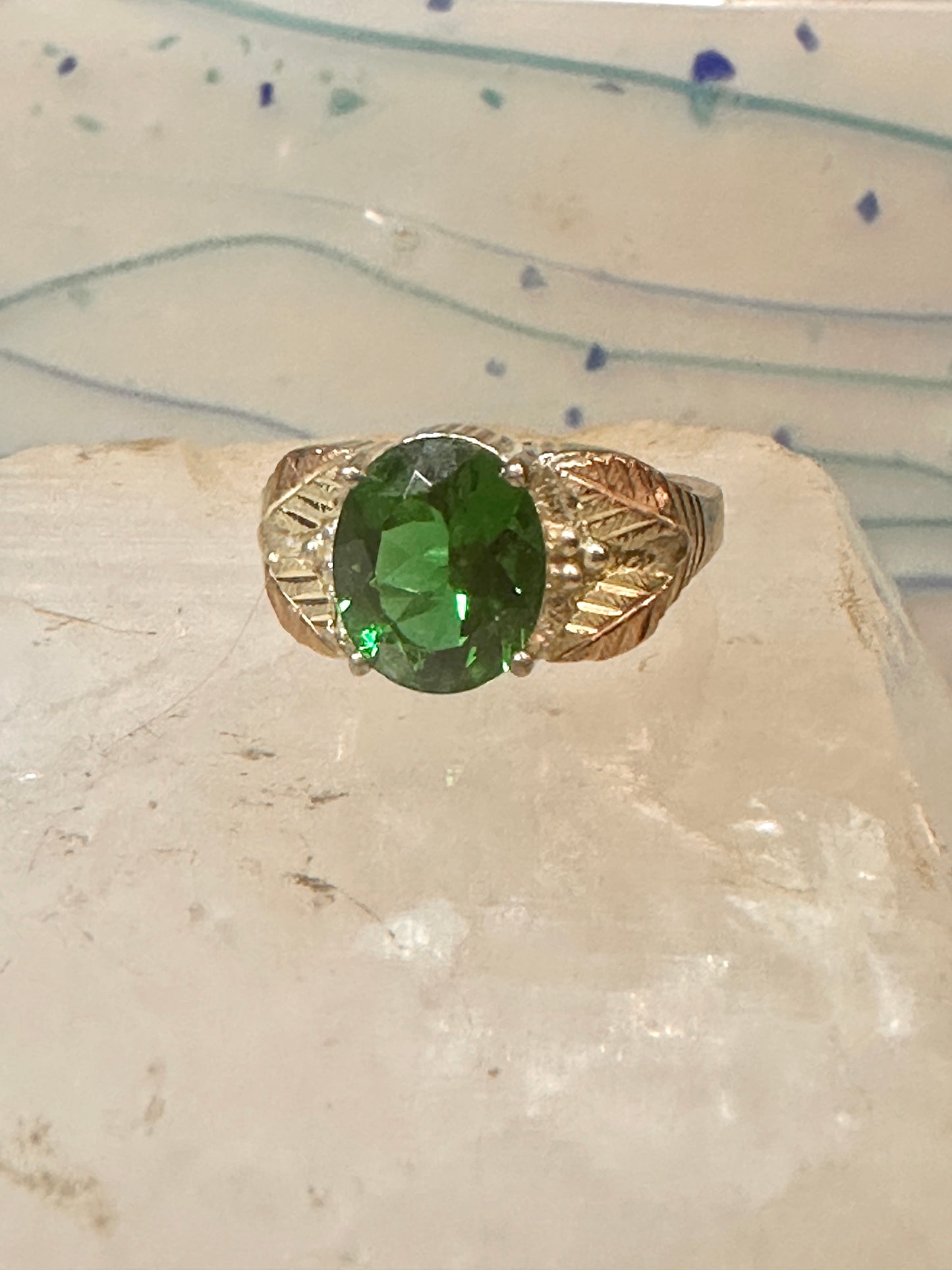 Black Hills Gold ring size 10.75 Green band sterling silver women