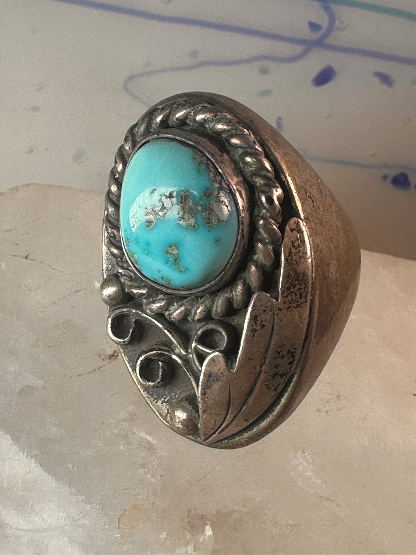 Heavy Navajo ring turquoise size 7.75 sterling silver men women