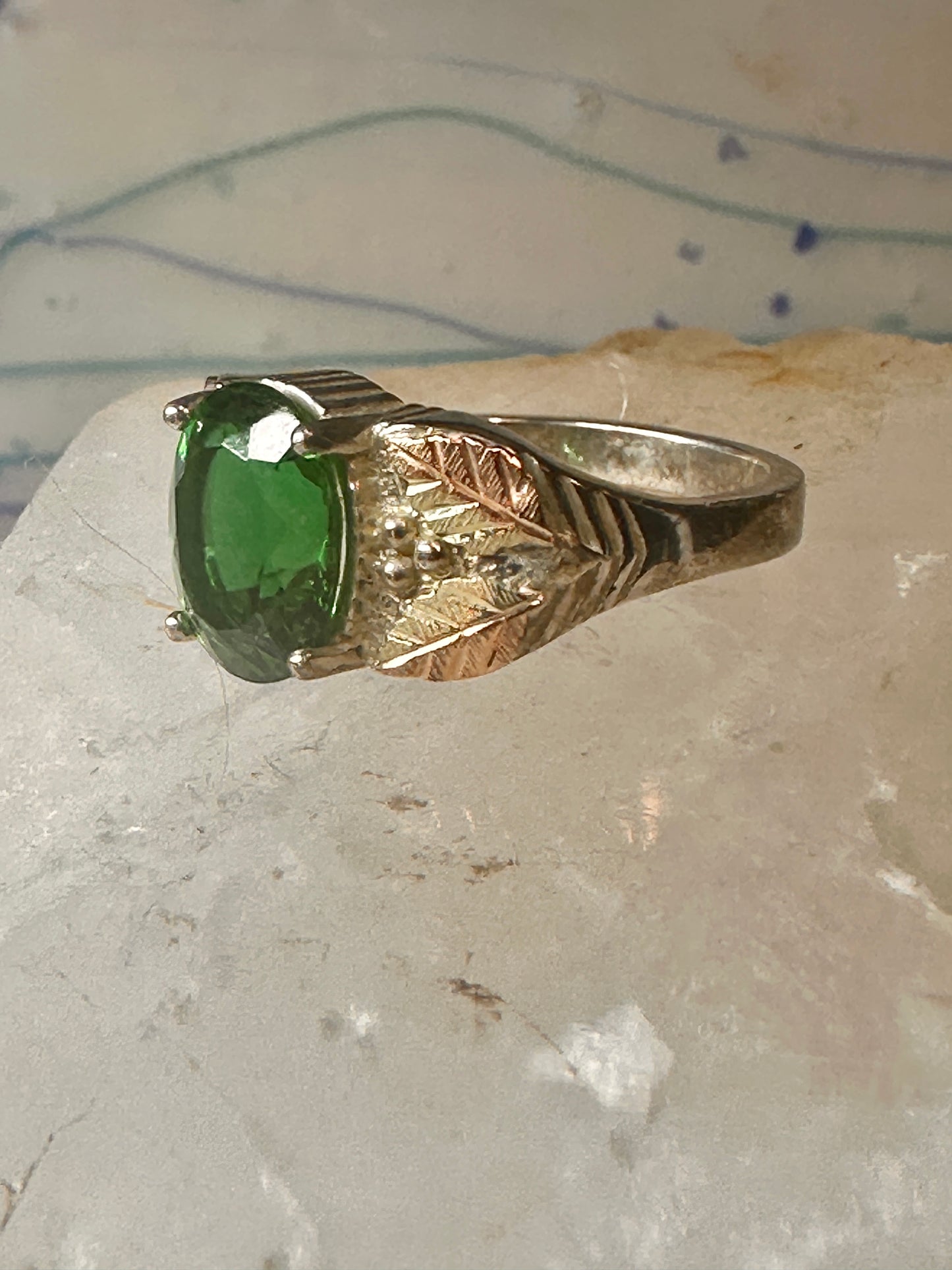 Black Hills Gold ring size 10.75 Green band sterling silver women