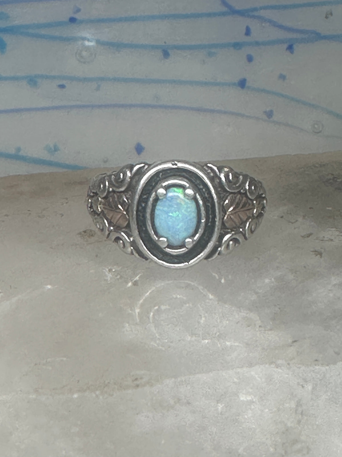 Vintage Sterling Silver Coleman Co Black Hills Gold Oval Lab Opal Ring Size 9.00 925