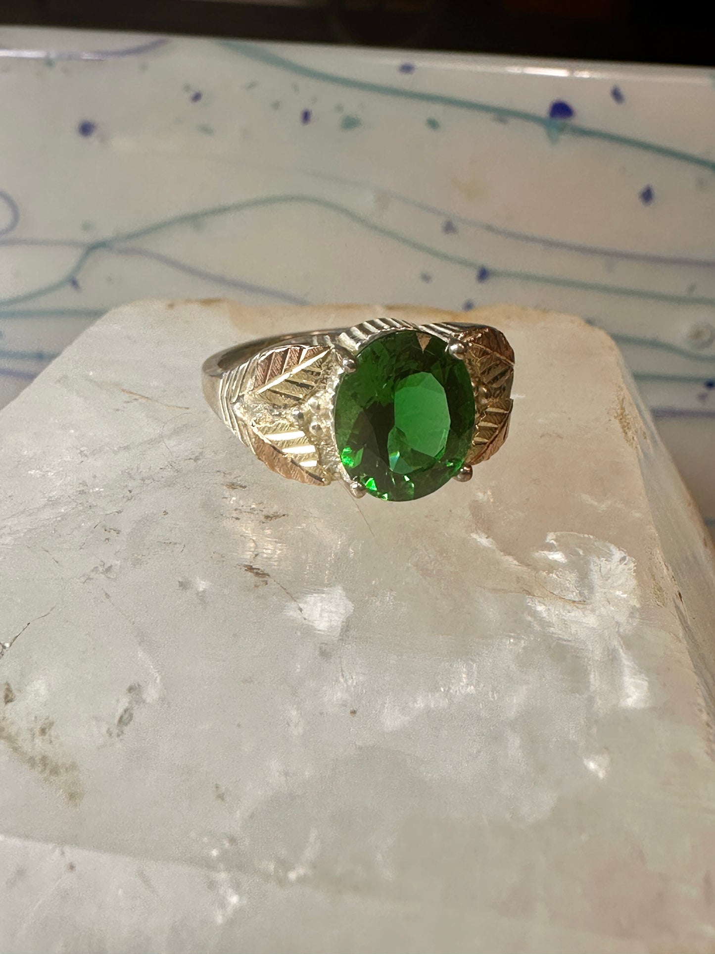 Black Hills Gold ring size 10.75 Green band sterling silver women