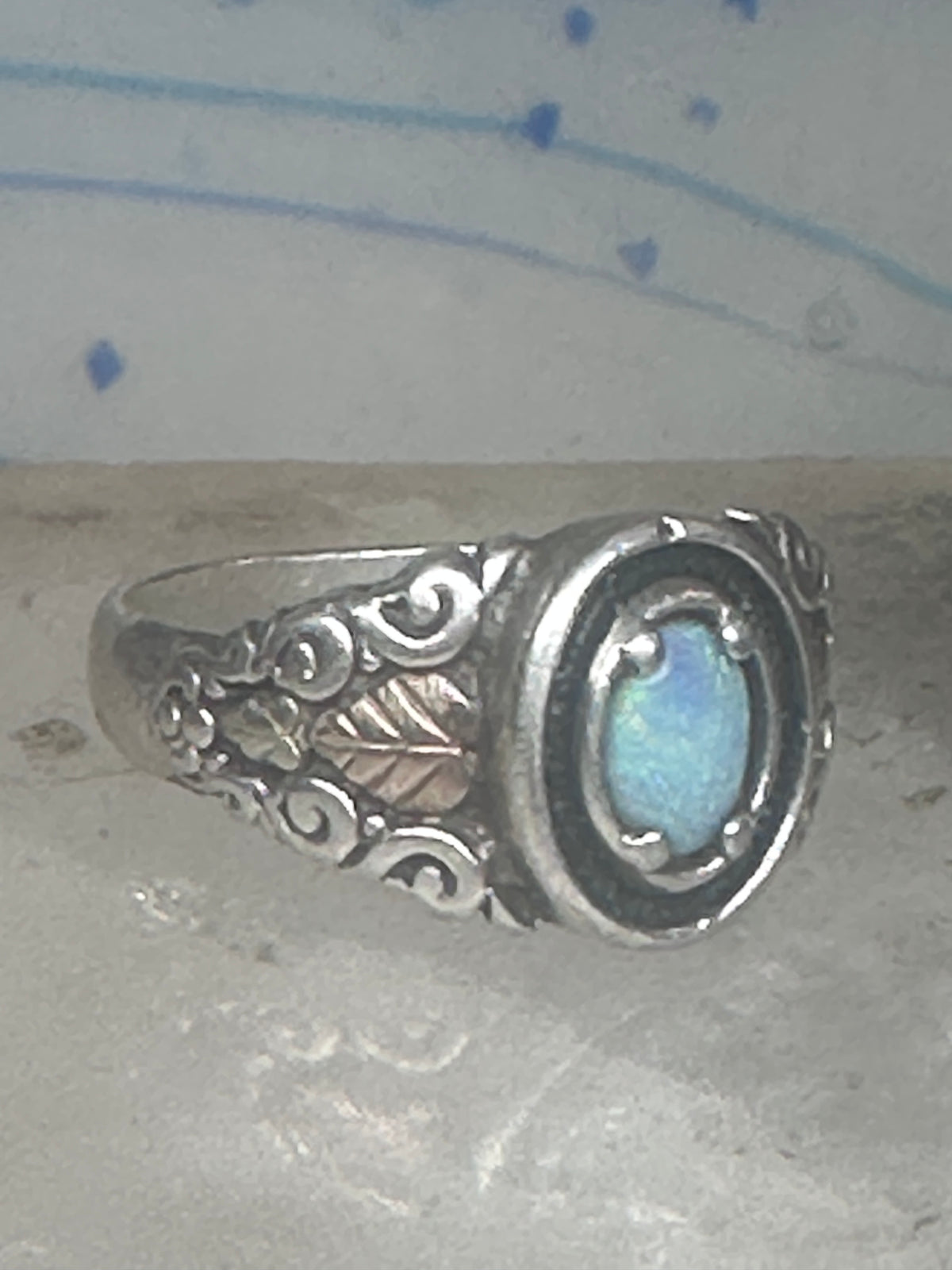 Vintage Sterling Silver Coleman Co Black Hills Gold Oval Lab Opal Ring Size 9.00 925