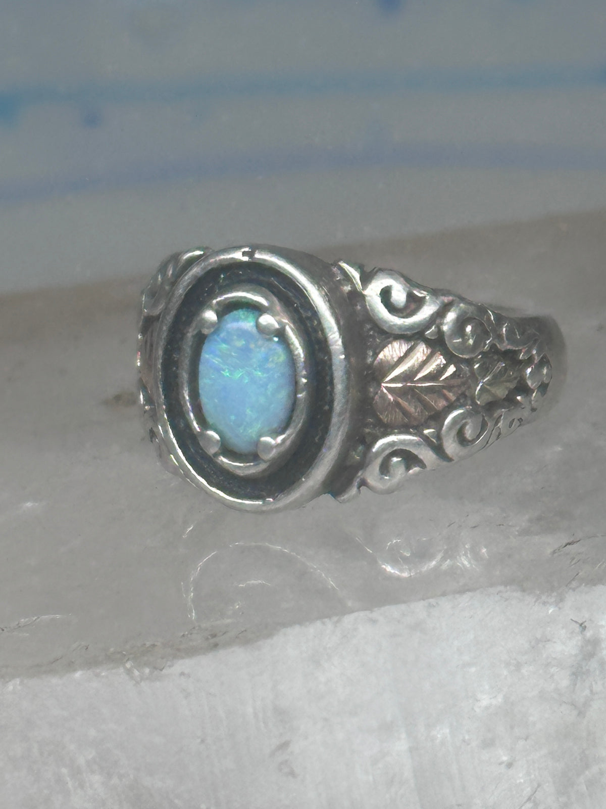 Vintage Sterling Silver Coleman Co Black Hills Gold Oval Lab Opal Ring Size 9.00 925