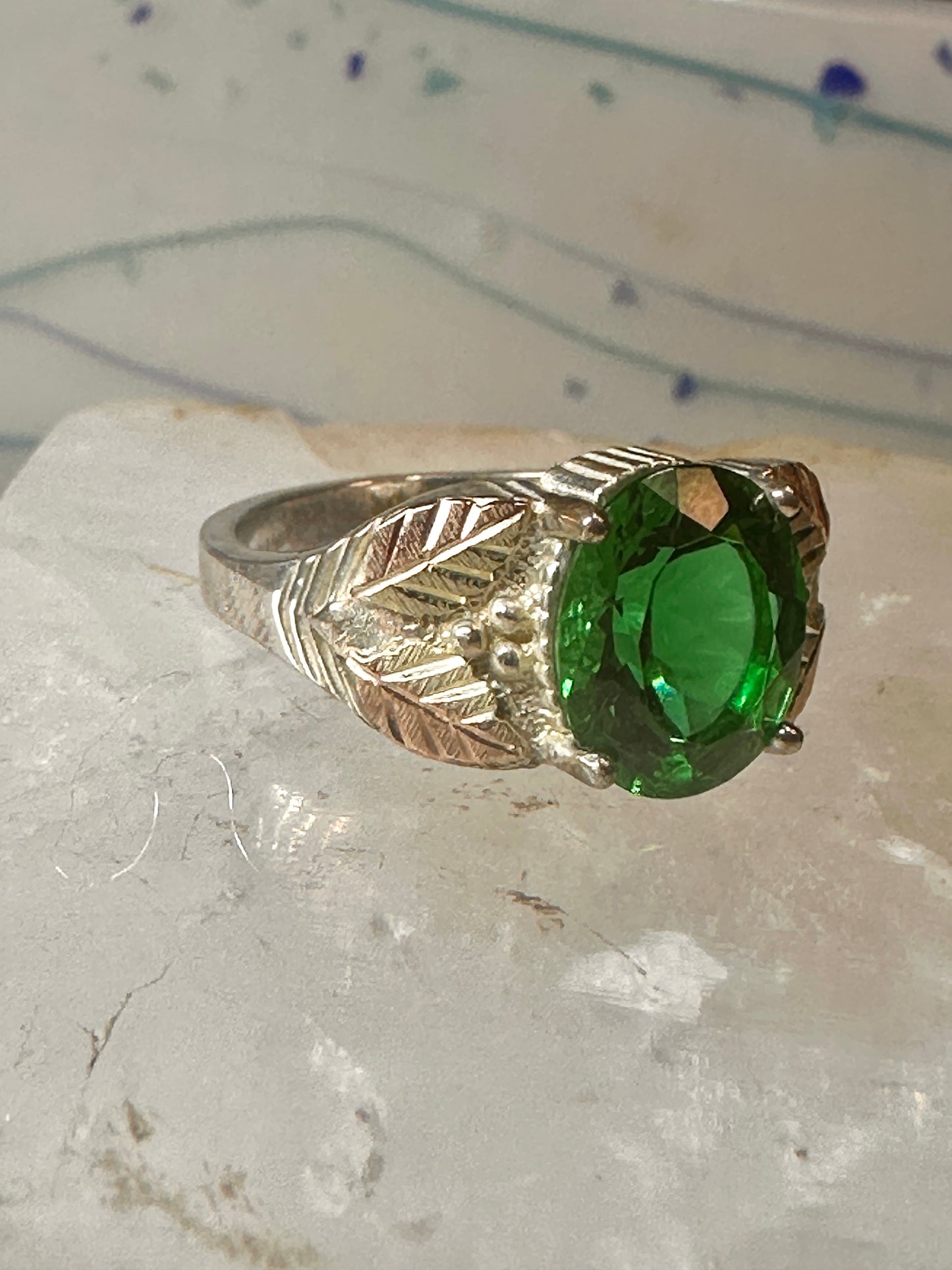 Black Hills Gold ring size 10.75 Green band sterling silver women