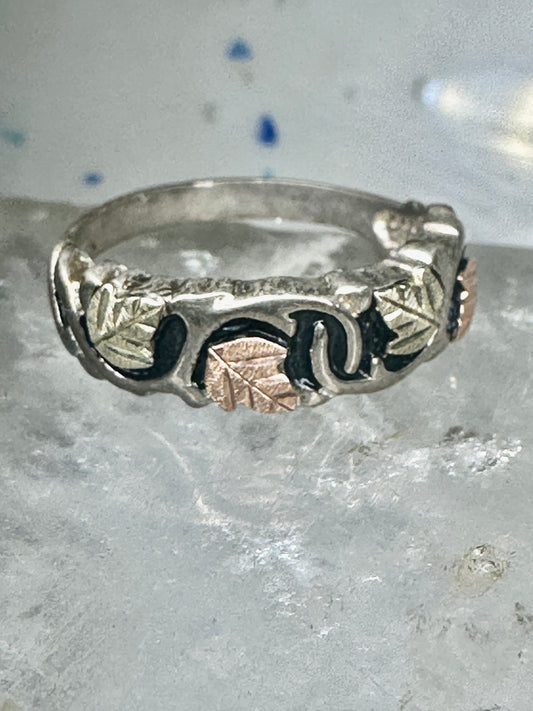 Black Hills Gold ring Leaves Wedding band size 9.75 sterling silver women men