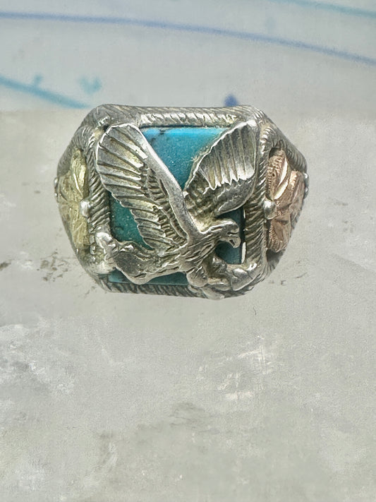 Eagle ring turquoise Black Hills Gold leaves band size 7 sterling silver women girls men