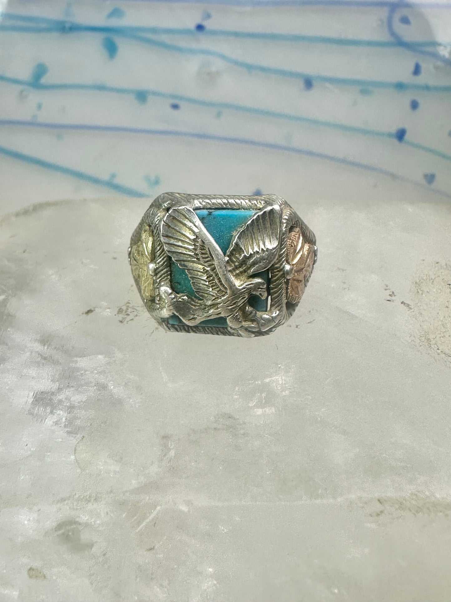 Eagle ring turquoise Black Hills Gold leaves band size 7 sterling silver women girls men