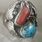 Navajo ring Turquoise Coral band size 10.25 sterling silver women men