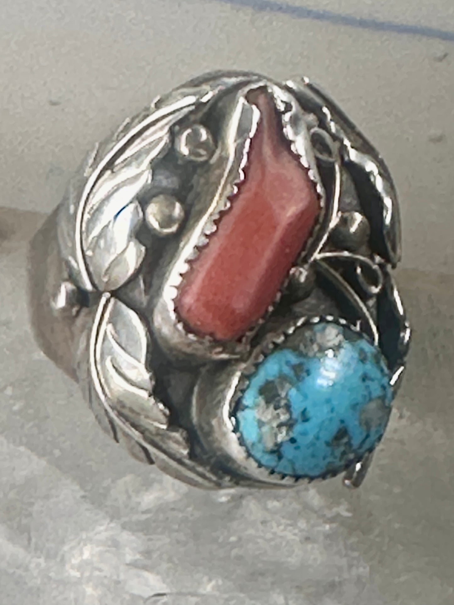 Navajo ring Turquoise Coral band size 10.25 sterling silver women men