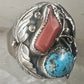 Navajo ring Turquoise Coral band size 10.25 sterling silver women men