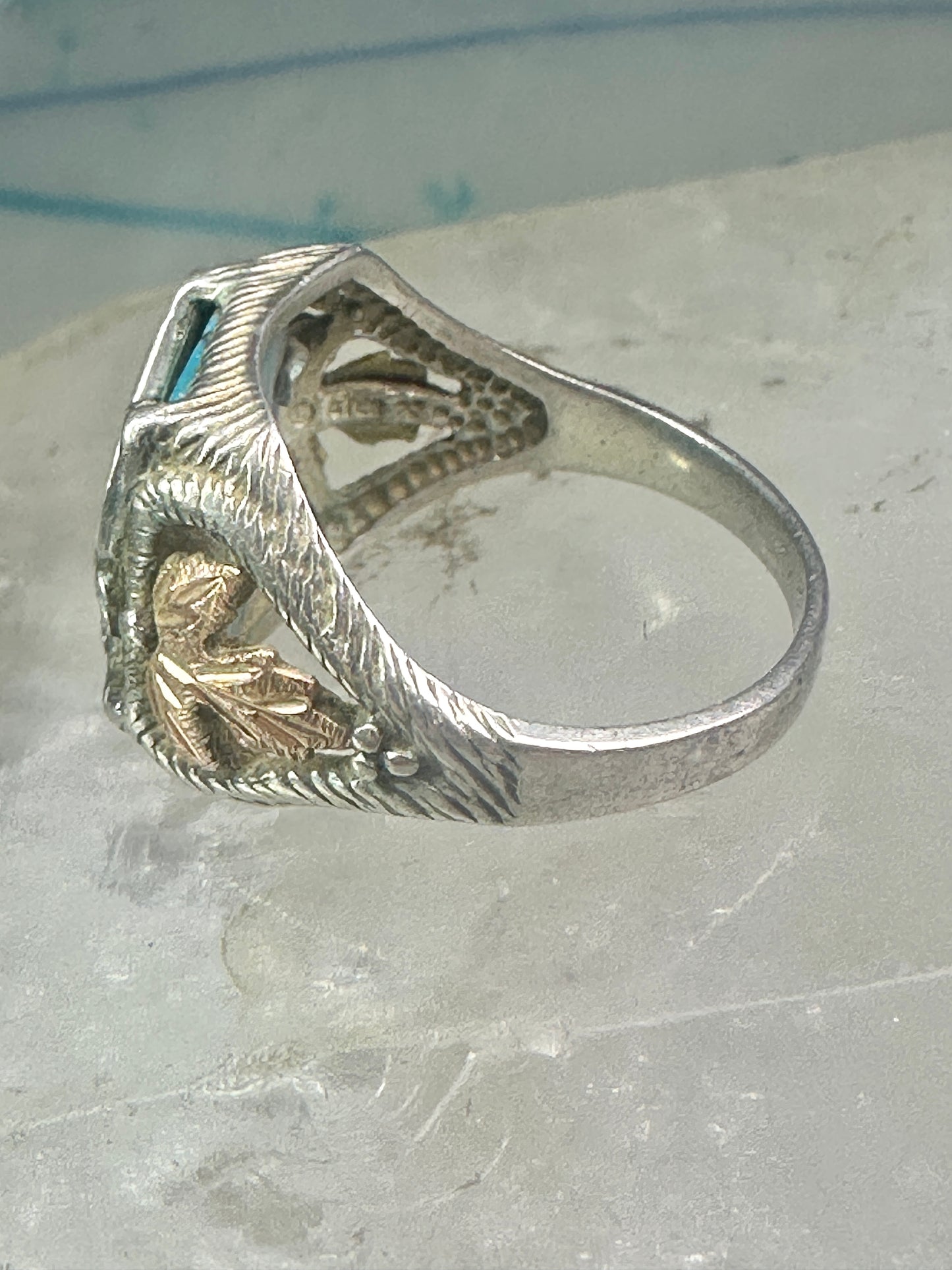 Eagle ring turquoise Black Hills Gold leaves band size 7 sterling silver women girls men