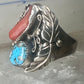 Navajo ring Turquoise Coral band size 10.25 sterling silver women men